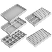 Schmucktablett Organizer Samt Grau 5 StüCk Ohrringe Ringe Ketten ArmbäNder Set