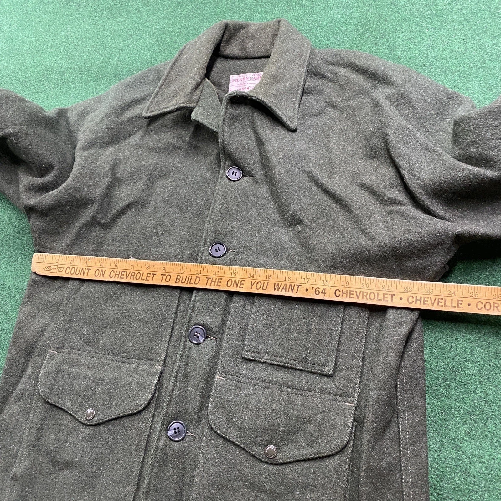 Vintage Filson Mackinaw Coat Mens L Green Double Breasted Wool Cruiser USA MADE - product detail image 9