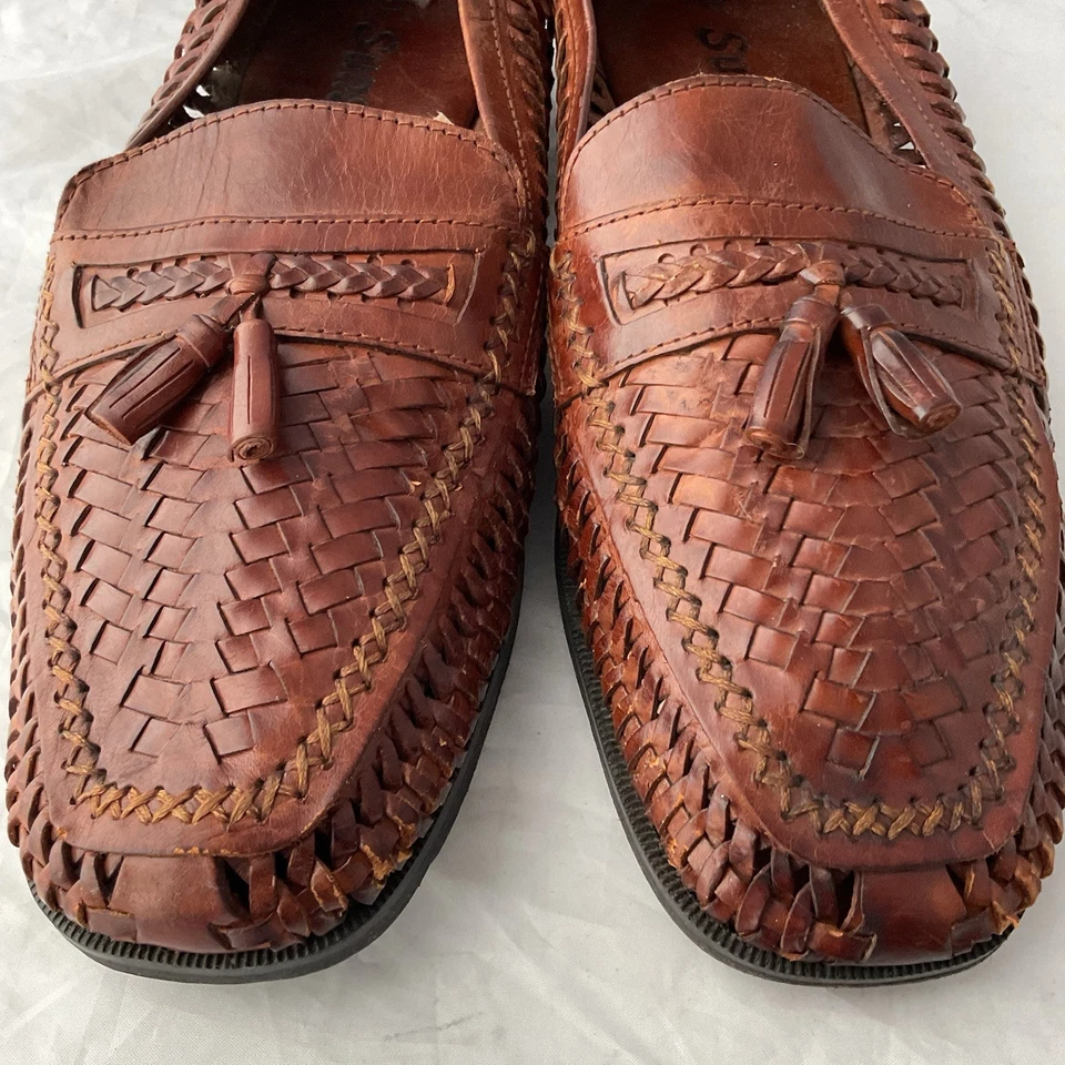 Sunsteps Brown Leather Hand Woven Slip On Tassel Sandals Shoes Men’s Size 11 - Image 3 of 4