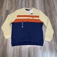 IZOD Advantage Performance Colorblock Camel Heather Crewneck Fleece Mens Medium