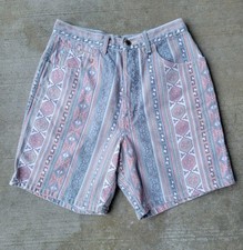 Vtg Bill Blass Womens Printed Denim Shorts High Waisted 10 Aztec Southwest