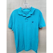 American Eagle Outfitters Men Polo Shirt Medium Athletic Fit Turquoise Blue Logo