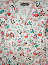White Cassandra O Christmas Penguins Scrub Top New Choice S-M-L-XL