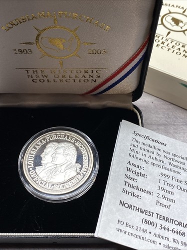 Rare 1803 2003 Louisiana Purchase Bicentennial Silver Proof 1 Oz .999 Nwtm