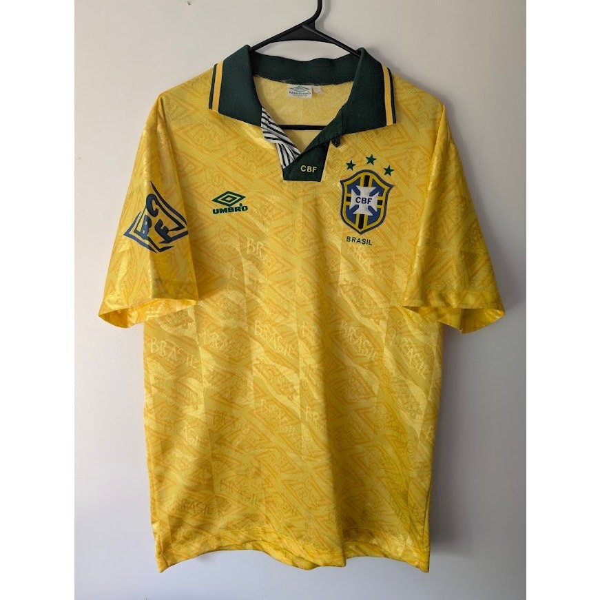 Brazil 1992-93 Home Jersey Mens Large Vintage Umbro Authentic Rare Yellow