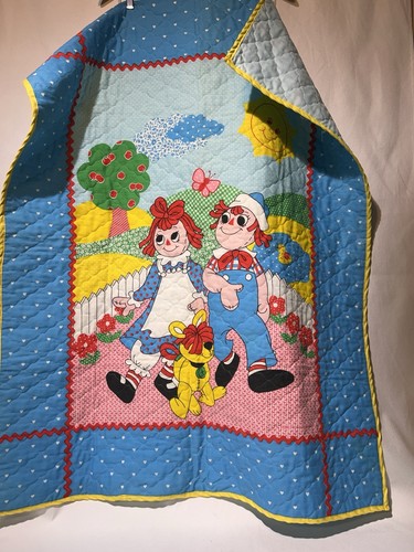 Vintage Raggedy Ann And Andy Crib Quilt Cover Blanket Throw, 34 X 44