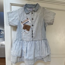 Vintage baby GUESS Blue/White Striped Shirt Dress MultiTag Cluster Size 6Y