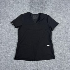 Figs Scrub Shirt Womens Small Black Technical Collection V Neck Pockets
