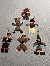 Lot Of 6 Needlepoint Christmas Ornaments Plastic Canvas Yarn Vintage Handmade