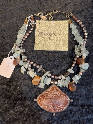 MAYA EVANGELISTA Faux Amber Cystal Pearl Stone Necklace New Old Stock NWT