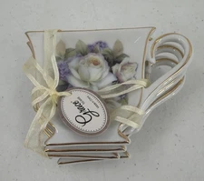 4 Grace’s Teaware Floral Teabag Holders Teapot Shape Porcelain White Rose