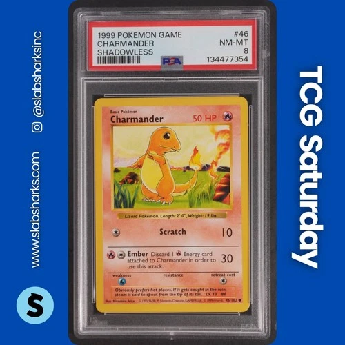 1999 POKEMON BASE SET SHADOWLESS #46/102 CHARMANDER PSA 8