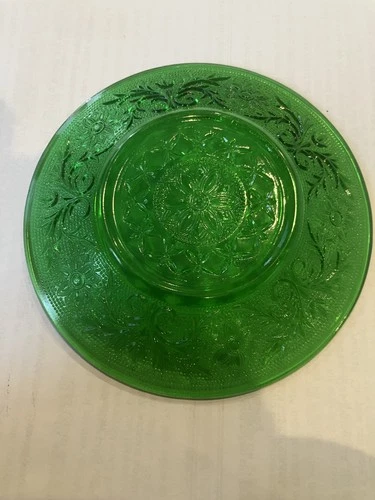 Set Of 10 Vintage Green Anchor Hocking Glass 4.5 Inch SAUCER PLATE Emerald Green