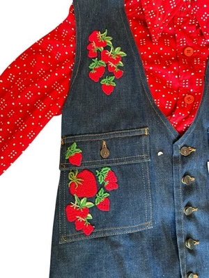 Ultra Rare 1970’s Levi’s Strawberries Fresh Produce Jeans Vest Carrot Tags - Image 1 of 4