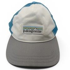 Patagonia Trucker Hat Unisex OS White Blue Grey Fitz Roy Logo Snapback Mesh Cap