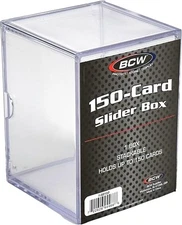 BCW Clear Slider Box Hold 150 Standard Cards Baseball Basketball Gaming Storage