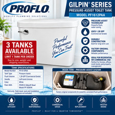 PROFLO Gilpin PF1612PAA Pressure Assist Toilet Tank 1.28 GPF White Commercial