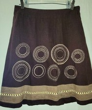 TALBOTS 100 Linen Skirt Brown Tan Embroidery Lined Women s 12 Boho Cottage