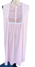 Vtg 70s Womens Gilead Pink Lace Mesh Embroidered Summer Nightgown Medium...