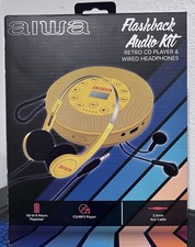 Aiwa Flashback Audio Kit Retro CD Mp3 Player Wire Headphones NEW IN BOX