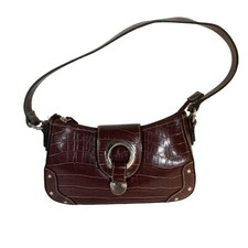 WOMEN'S VINTAGE Y2K APT. 9 BROWN FAUX LEATHER CROC-EMBOSSED SHOULDER BAG