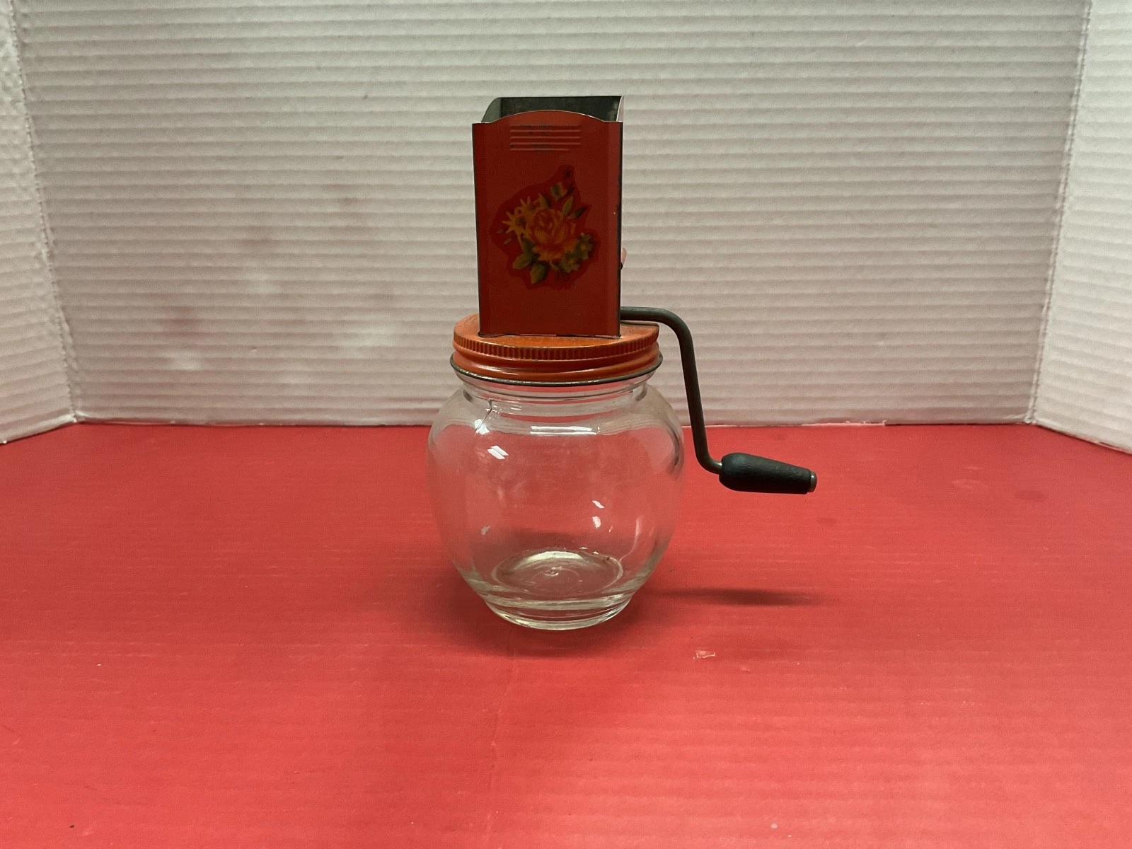 Vintage hazel atlas food chopper red rose nut spice grinder