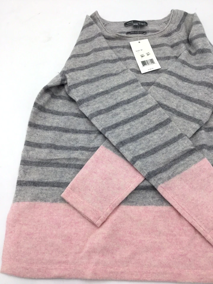 $198 Vince Girl's Colorblock Cashmere Sweater | Pink Charcoal | Medium - Image 3 of 4