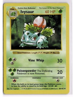 Ivysaur Uncommon Base Set (Shadowless) BSS Grass Unlimited 030/102 1999 MP