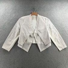 Chicos Blazer Jacket Womens 2 White Laser Cut Long Sleeve Open Front Casual