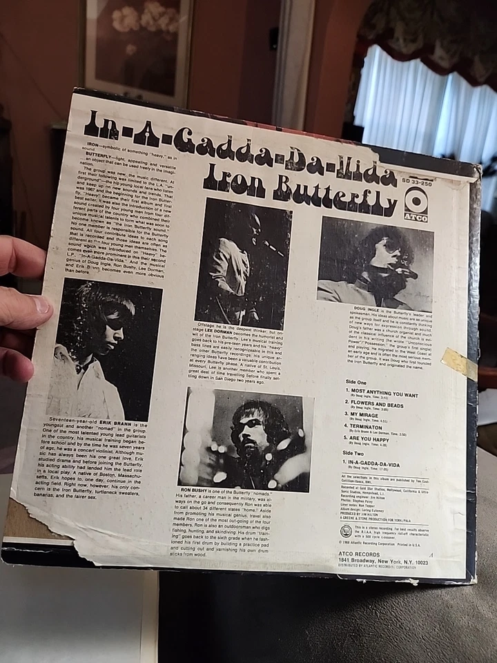 Iron Butterfly In-A-Gadda-Da-Vida 1968 Vinyl LP ATCO SD33-250 First Pressing VG - Image 3 of 4