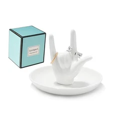 I LOVE YOU Hand Ring Holder - Ceramic Jewelry Holder Dish Trinket Tray White