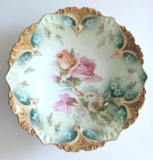 Nice RS Prussia Antique Large Deep Floral Bowl, 10.5" ~ Red Mark