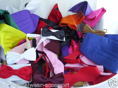 ESSENTIALS BY MANUEL Mens Ready Pre-tied OR Self-tie Polyester Bow tie + Cummerbund and Hankie Set