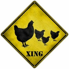 Chicken Crossing 8" Metal Sign yellow caution aluminum xing road rooster chick