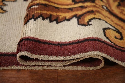 Alfombra española semiantigua Aubusson marfil 8x9 pies Alfombra casi cuadrada de lana hecha a mano - Imagen 12 de 12