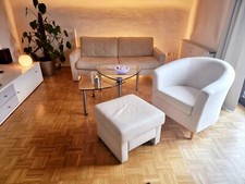 Schillig Ledersofa, frei im Raum stellbar, Rücken Echtleder mit passendem Hocker