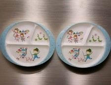 80s Melamine Oval Divided Child's Plates Ducks Stars Whimsical Cute Vtg