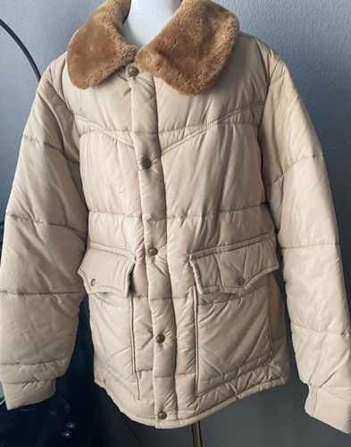Walls Blizzard Pruf Puffer Jacket Men L Insulated Quilted Lined Fur Collar Tan - Picture 8 of 18