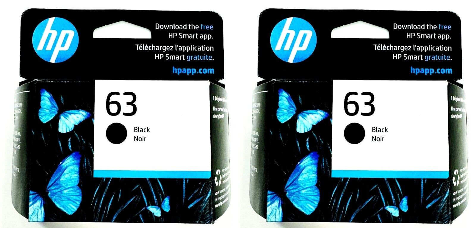 HP #63 Black Ink Cartridge 2 pack NEW GENUINE EXP 03/25