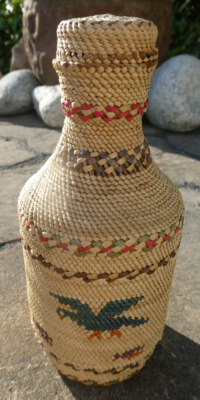 Vintage Northwest Coast Nuu-Chah-Nulth Grass Wrapped Bottle Canada Aboriginal
