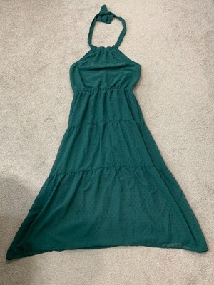 Pretty Garden Halter Maxi Dress Womens Size Large Green Swiss Dot Tiered  NWT