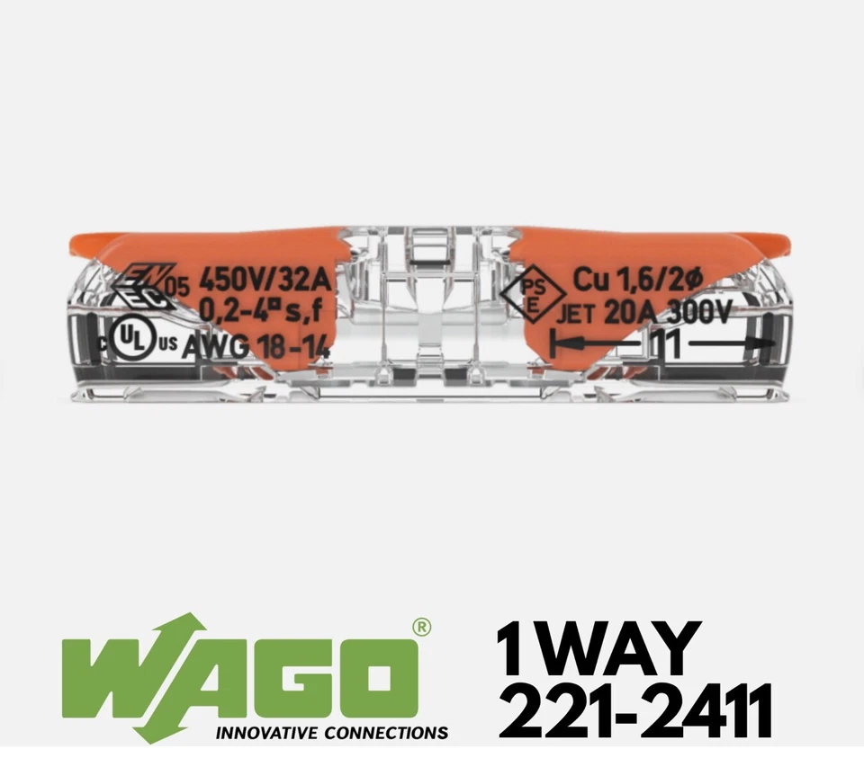 20x Wago 221-2411 Slim Series 1 way Electrical Connectors Wire Clamp Cable Lever - Image 2 of 4