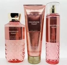 NEW SET! Bath & Body Works CHAMPAGNE TOAST Body Mist, Body Cream & Shower Gel