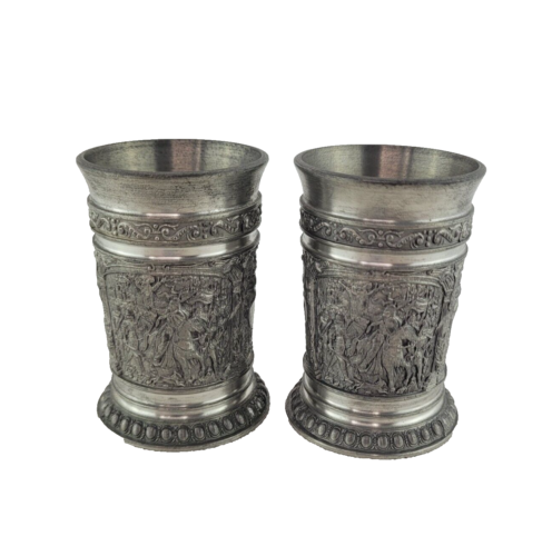 Vintage Set of 2 BMF Zinn 95% Pewter 2" Shot Glass Germany Made