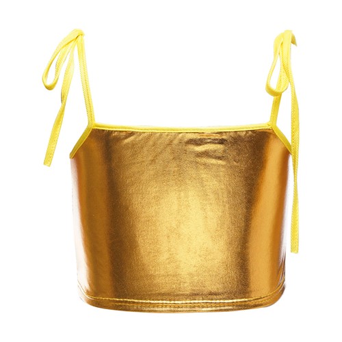 Girl Metallic Dance Tank Kids Camisole Shorts Sports Top Shiny Stage Dancewear - Picture 12 of 108