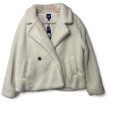 NWT Gap Womens Ivory Double-Breasted Teddy Jacket Size Large Sherpa Cozy Coat