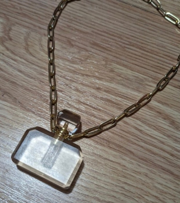 Clear Perfume Bottle Charm Necklace Goldtone Chain Fashion Jewelry Gift Idea View 2