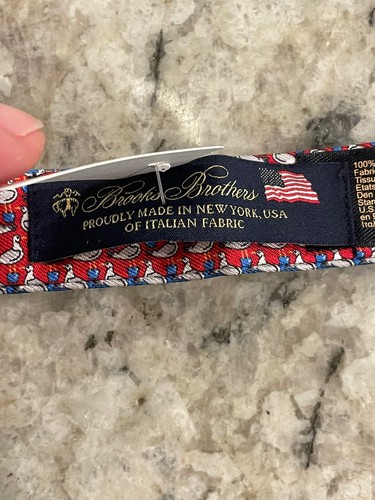 New! $90 Brooks Brothers Bow Tie. Seagull Blue/Red Italian Silk. Made In USA - Picture 7 of 11