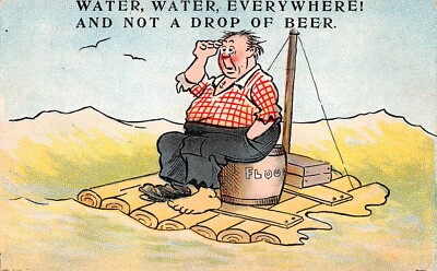 POSTKARTE COMIC BIER THEMA GENT SCHIFFBRUCH WASSER ÜBERALL