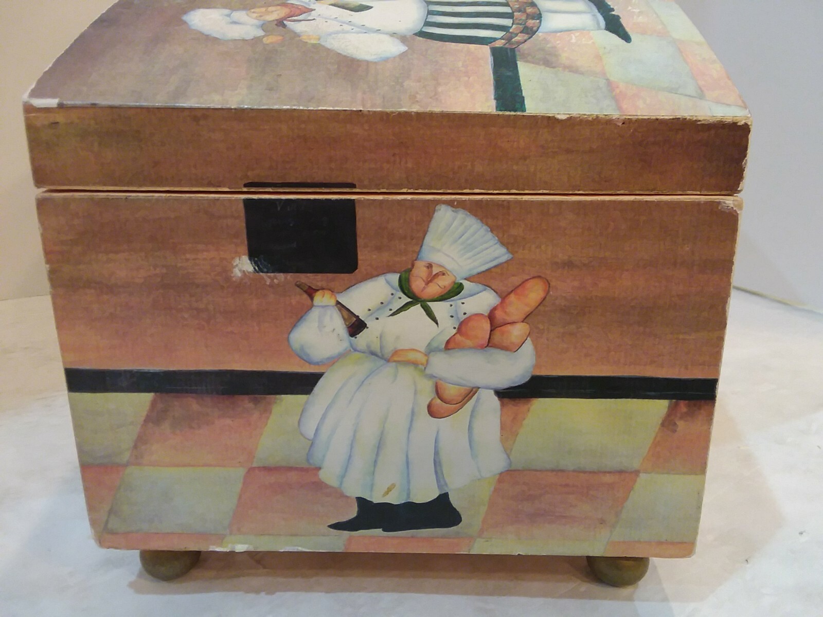 Large Chef Decorated Wood Box Kitchen Storage Recipe Box Hinged Lid
